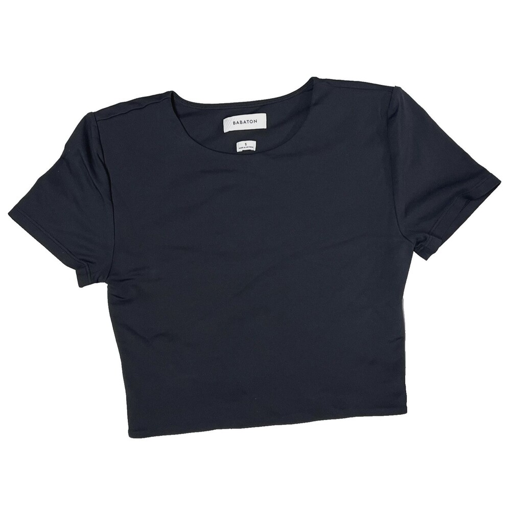Aritzia Babaton Contour Crew Cropped T Shirt Tee Size Small Black